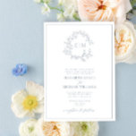 Formal Dusty Blue Leafy Crest Monogram Wedding Invitation<br><div class="desc">We're loving this trendy, formal wedding invitation in dusty blue! Simple, elegant, and oh-so-pretty, it features a hand drawn leafy wreath encircling a modern wedding monogram. Traditional in wording, it features the names of the parents hosting the wedding, and is personalized in elegant typography, and accented with hand-lettered calligraphy. Finally,...</div>