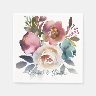 Formal Dusty Blue Wine Burgundy Floral Wedding Napkins