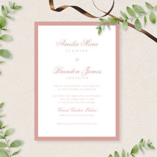 Formal Dusty Rose Border Script Typography Wedding Invitation