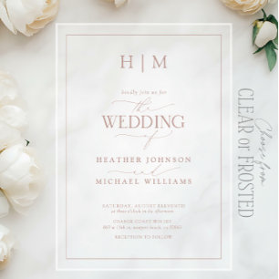 Formal Dusty Rose Monogram Calligraphy Wedding Acrylic Invitations
