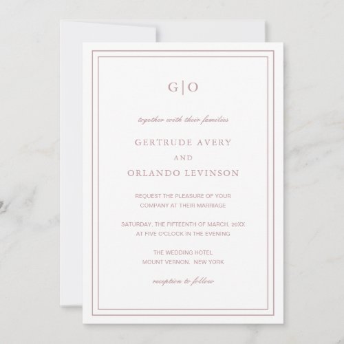Formal Dusty Rose Monogram Elegant QR Code Wedding Invitation