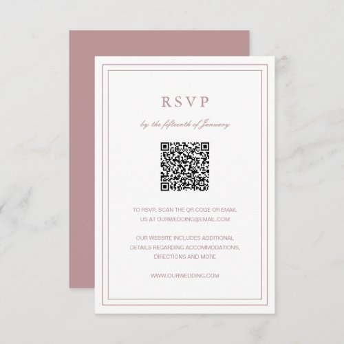 Formal Dusty Rose Pink Elegant QR Code Wedding RSVP Card