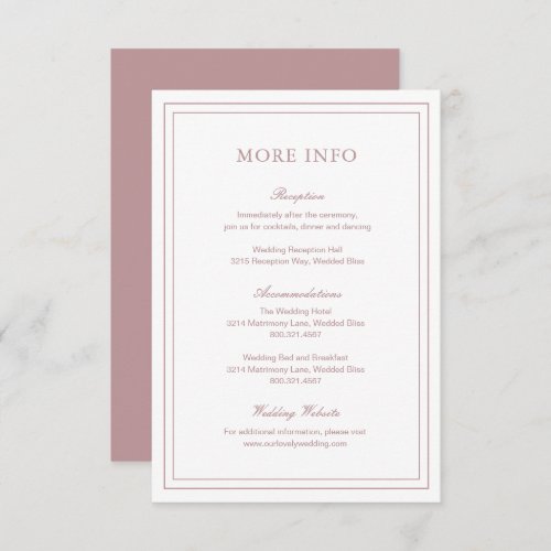 Formal Dusty Rose Pink Elegant Simple Wedding Enclosure Card