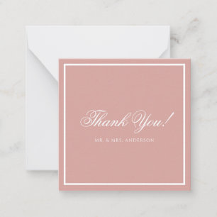 Formal Dusty Rose & White Script Wedding Thank You Note Card