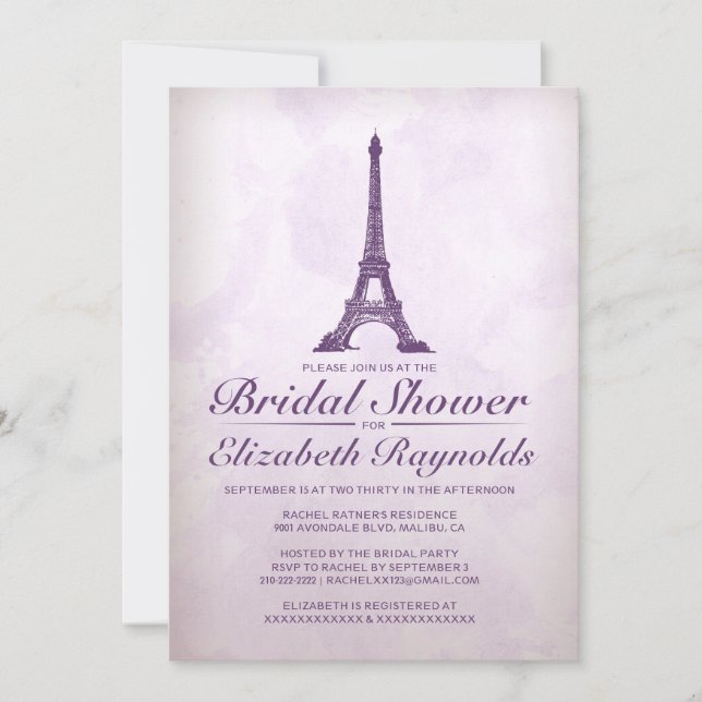 Formal Eiffel Tower Bridal Shower Invitations (Front)