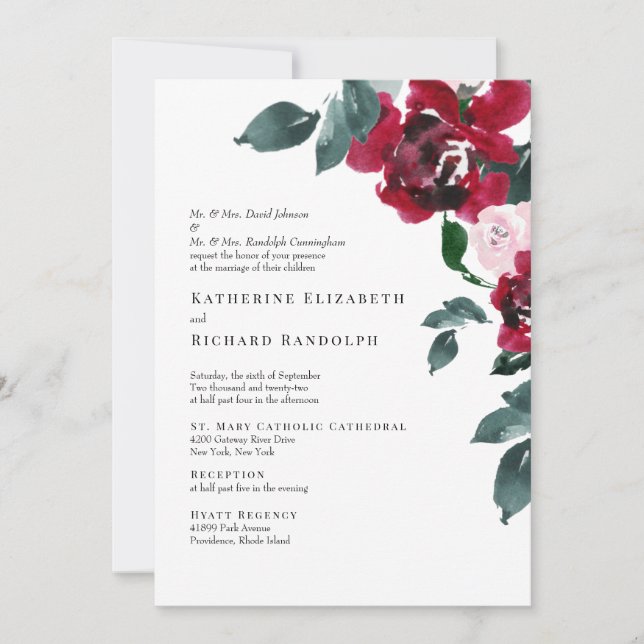 Formal Elegan Red Rose Floral Wedding   Invitation (Front)
