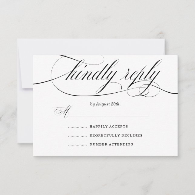 Formal Elegance | Black White Typography wedding RSVP Card (Front)