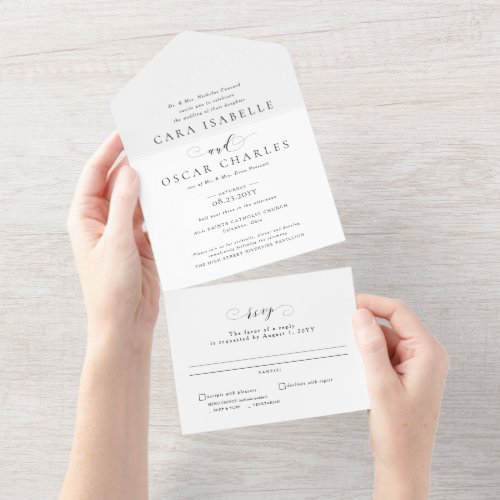 Formal elegant black and white wedding all in one invitation