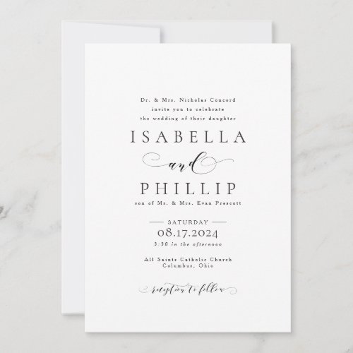 Formal elegant black and white wedding invitation
