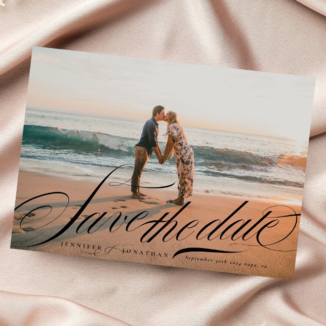 Formal Elegant Black Calligraphy QR Code Photo Save The Date (Creator Uploaded)