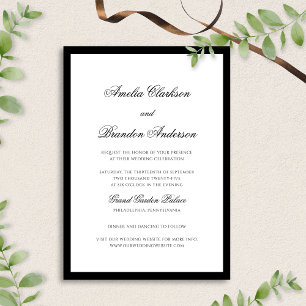 Formal Elegant Black & White Border Script Wedding Invitation