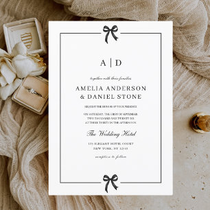 Formal Elegant Black & White Bow Monogram Invitation
