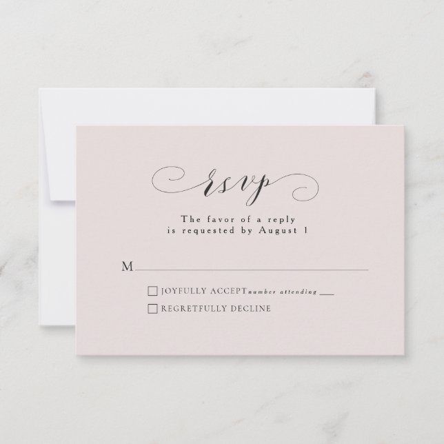 Formal elegant blush pink wedding RSVP card (Front)