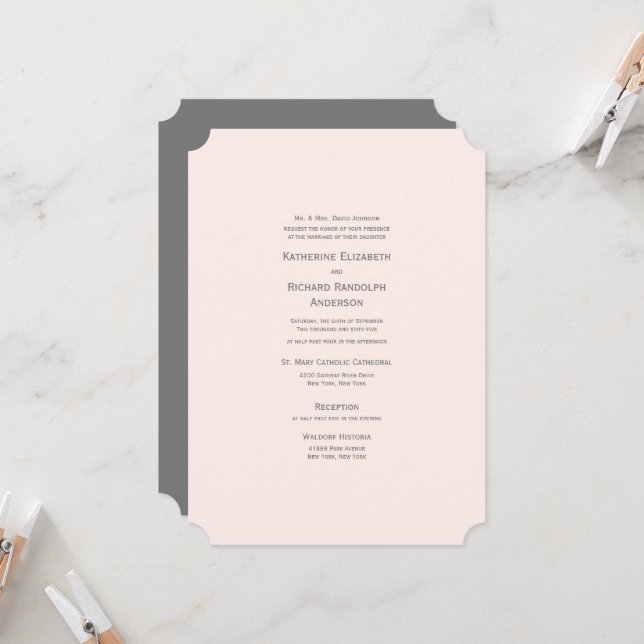 Formal & Elegant Blush Ticket Wedding Invitation (Front/Back In Situ)