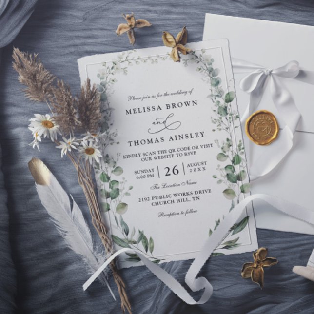 Formal Elegant Botanical Acrylic QR Code Wedding Invitation (Creator Uploaded)