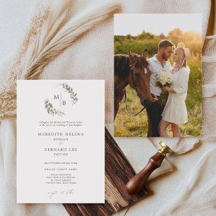 Formal Elegant Botanical Monogram Wedding Photo Invitation