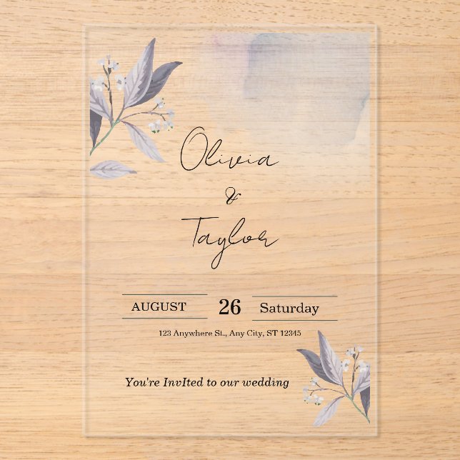 Formal Elegant Botanical Wedding Acrylic Invitatio Invitations (Front)