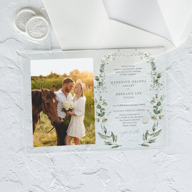 Formal Elegant Botanical Wedding Photo Horizontal Acrylic Invitations (Creator Uploaded)