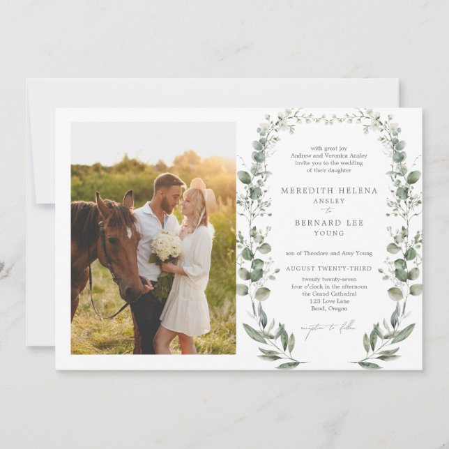 Formal Elegant Botanical Wedding Photo Horizontal Invitation (Front)