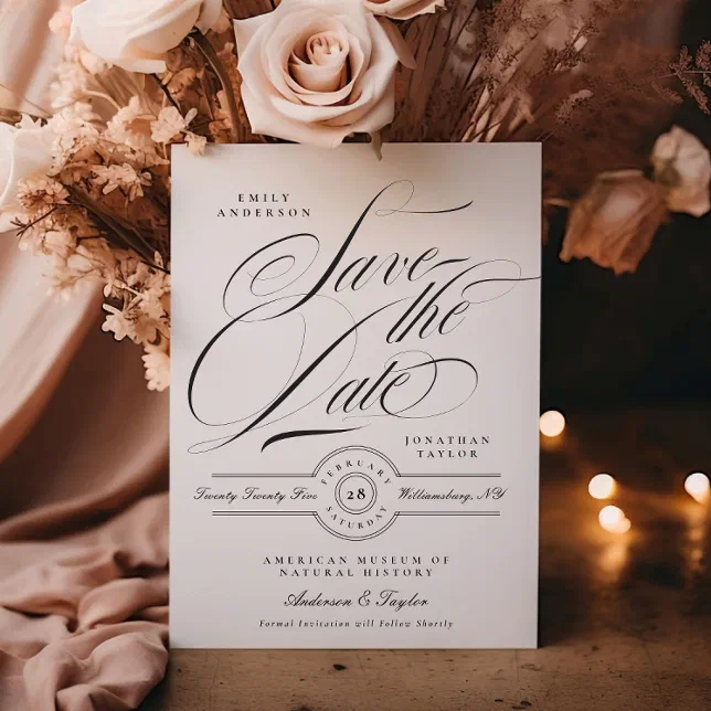 Formal Elegant Calligraphy Black Tie Photo Save The Date
