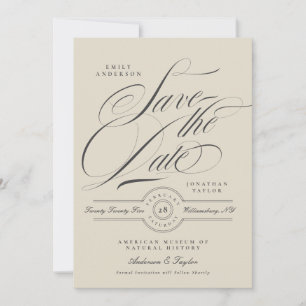 Formal Elegant Calligraphy Black Tie Photo Save The Date