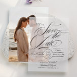 Formal Elegant Calligraphy Black Tie Save The Date Vellum Invitations<br><div class="desc">This Vellum Overlay is printed on translucent vellum paper and can be combined with any other printed card - *These cards are sold separately* Please contact us if you require any help with matching the VELLUM PAPER with a collection The color shown in this preview or mockup may not accurately...</div>