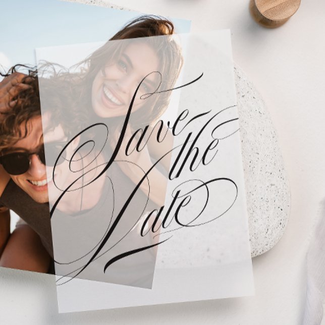 Formal Elegant Calligraphy Black Tie Save The Date Vellum Invitations (Creator Uploaded)