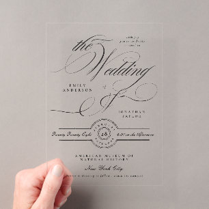 Formal Elegant Calligraphy Black Tie Wedding Acrylic Invitations