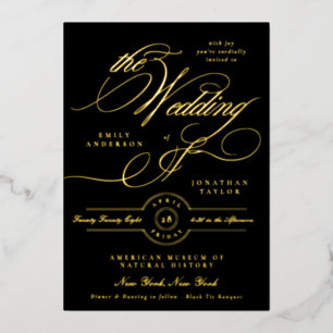 Formal Elegant Calligraphy Black Tie Wedding Foil Invitation