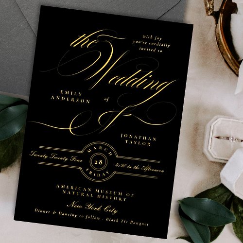 Formal Elegant Calligraphy Black Tie Wedding Foil Invitation