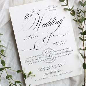 Formal Elegant Calligraphy Black Tie Wedding Invitation