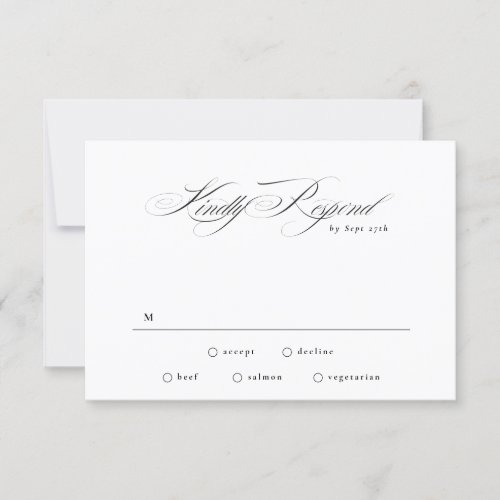 Formal Elegant Calligraphy Black Tie Wedding RSVP Card