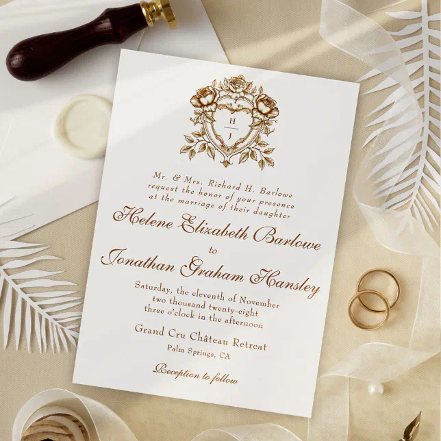 Formal Elegant Calligraphy Crest Wedding Invitation | Zazzle