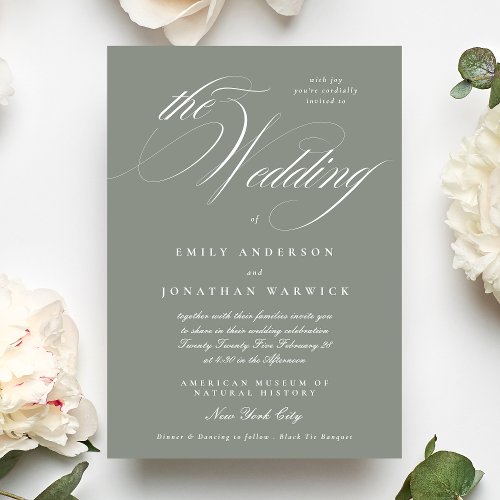 Formal Elegant Calligraphy Gray Green The Wedding Invitation