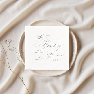 Formal Elegant Calligraphy Gray Green Wedding Napkins