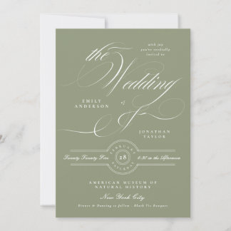 Formal Elegant Calligraphy Sage Green Wedding Invitation