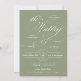 Formal Elegant Calligraphy Sage Green Wedding Invitation