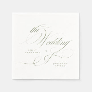 Formal Elegant Calligraphy Sage Green Wedding Napkins