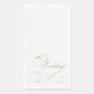 Formal Elegant Calligraphy Sage Green Wedding Paper Guest Towels