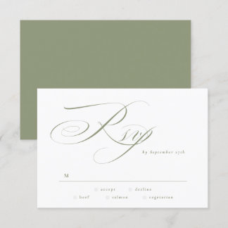Formal Elegant Calligraphy Sage Green Wedding RSVP Card