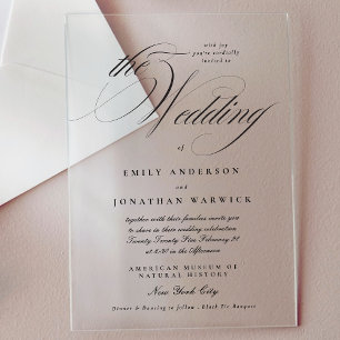 Formal Elegant Calligraphy Tuxedo The Wedding Acrylic Invitations