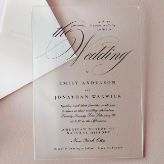 Formal Elegant Calligraphy Tuxedo The Wedding Acrylic Invitations