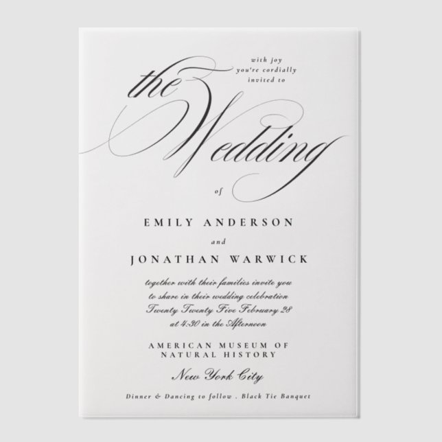 Formal Elegant Calligraphy Tuxedo The Wedding Vellum Invitations (Front)