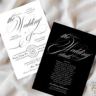 Formal Elegant Calligraphy Wedding | Details Back Invitation