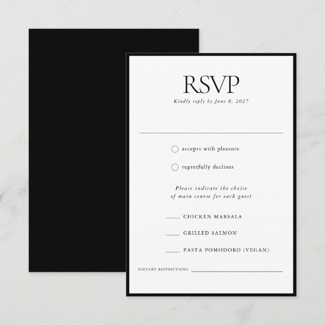 Formal Elegant Classic Black Frame Wedding RSVP Card (Front/Back)