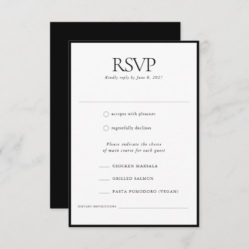 Formal Elegant Classic Black Frame Wedding RSVP Card