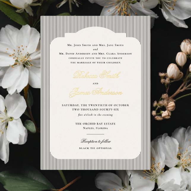 Formal Elegant Classic Black Stripes Wedding Foil Invitation (Creator Uploaded)