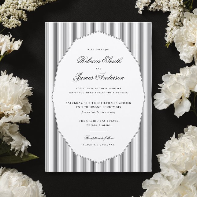 Formal Elegant Classic Black Stripes Wedding Invitation (Creator Uploaded)