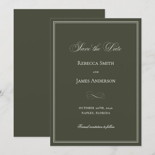 Formal Elegant Classic Dark Green Wedding Save The Date