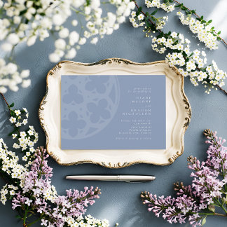 Formal Elegant Classic Gothic Dusky Blue Wedding Invitation